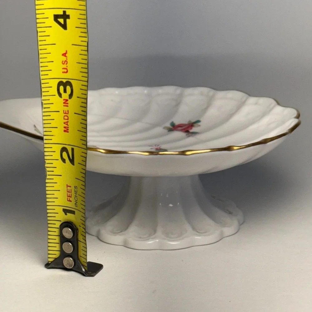 Spode Billingsley Rose Spray‎ Shell Pedestal Dish Gold Trim Bone China England